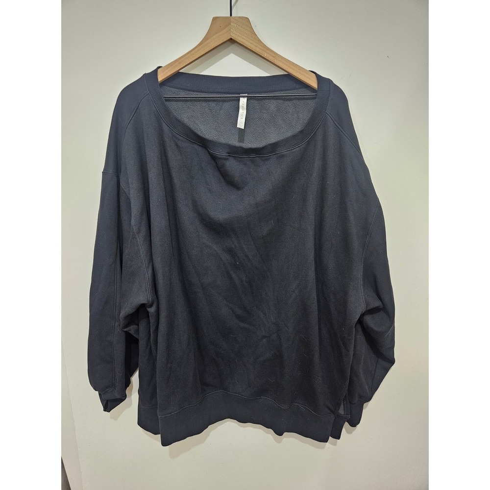 Fabletics Womens Black Oversized Boat Neck Fleece Sweatshirt Size 3X